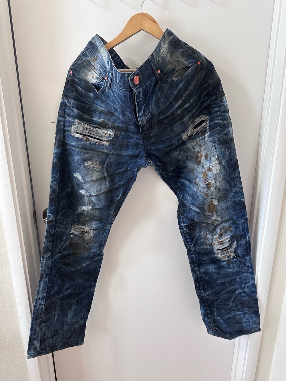 Jordan Craig Distressed Dark Blue Washed Straight Fit Jeans
